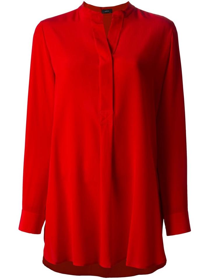 Joseph Band Collar Blouse, Women's, Size: 42, Red, Silk