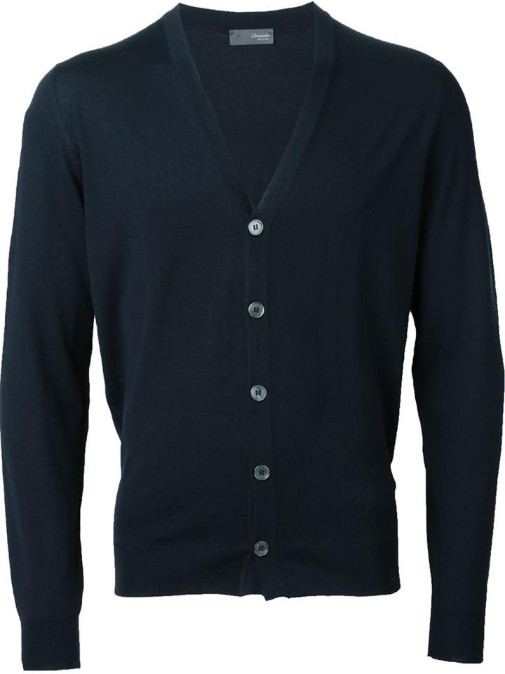 Drumohr V-neck Cardigan, Men's, Size: 56, Blue, Merino