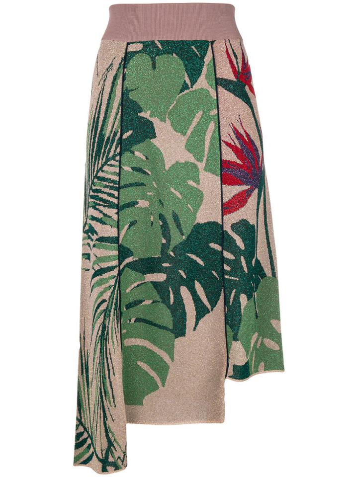 Circus Hotel Tropical Asymmetric Lurex Midi Skirt - Nude & Neutrals