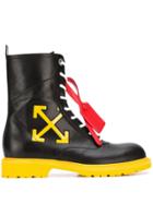 Off-white Contrast Sole Lace Up Boots - Black