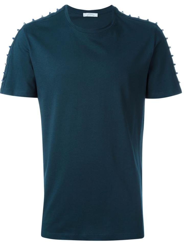Versace Collection Studded T-shirt, Men's, Size: S, Blue, Cotton