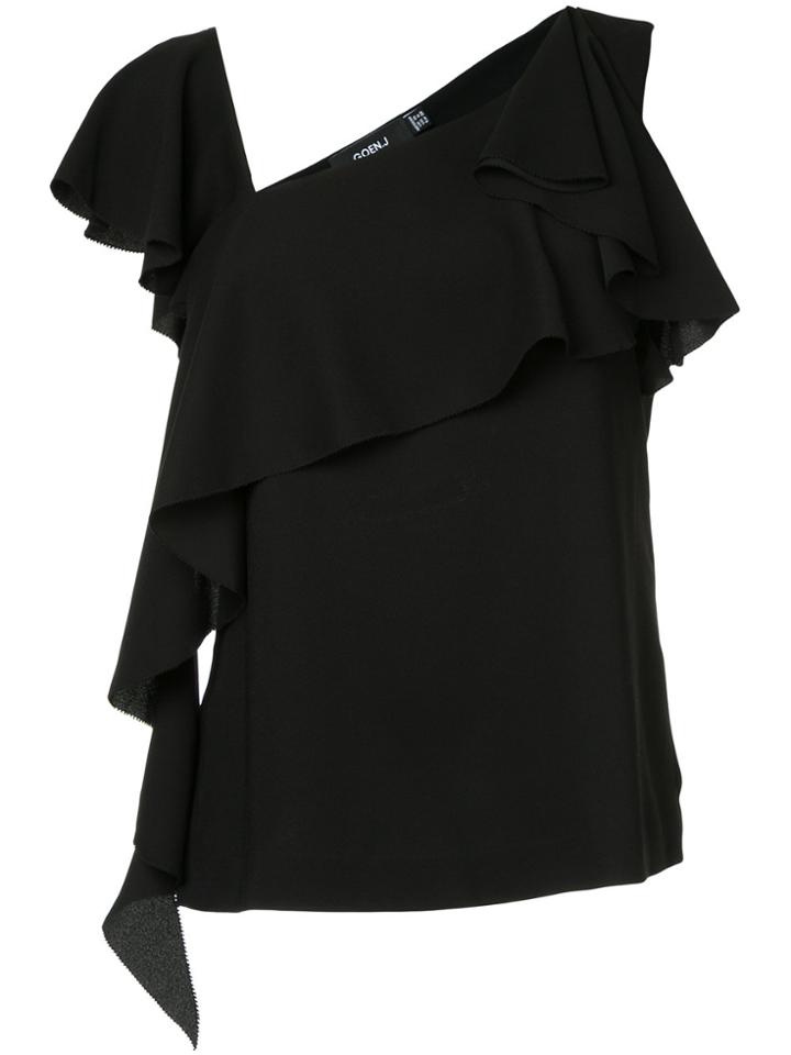 Goen.j V-neck Ruffled Blouse - Black