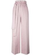 Msgm Elasticated Waist Straight Trousers, Women's, Size: 42, Pink/purple, Cotton/linen/flax