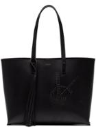 Saint Laurent Logo Embossed Leather Tote Bag - Black