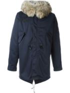 Liska Oversized Collar Coat, Men's, Size: Medium, Blue, Cotton/coyote Fur/tibetan Lamb Fur