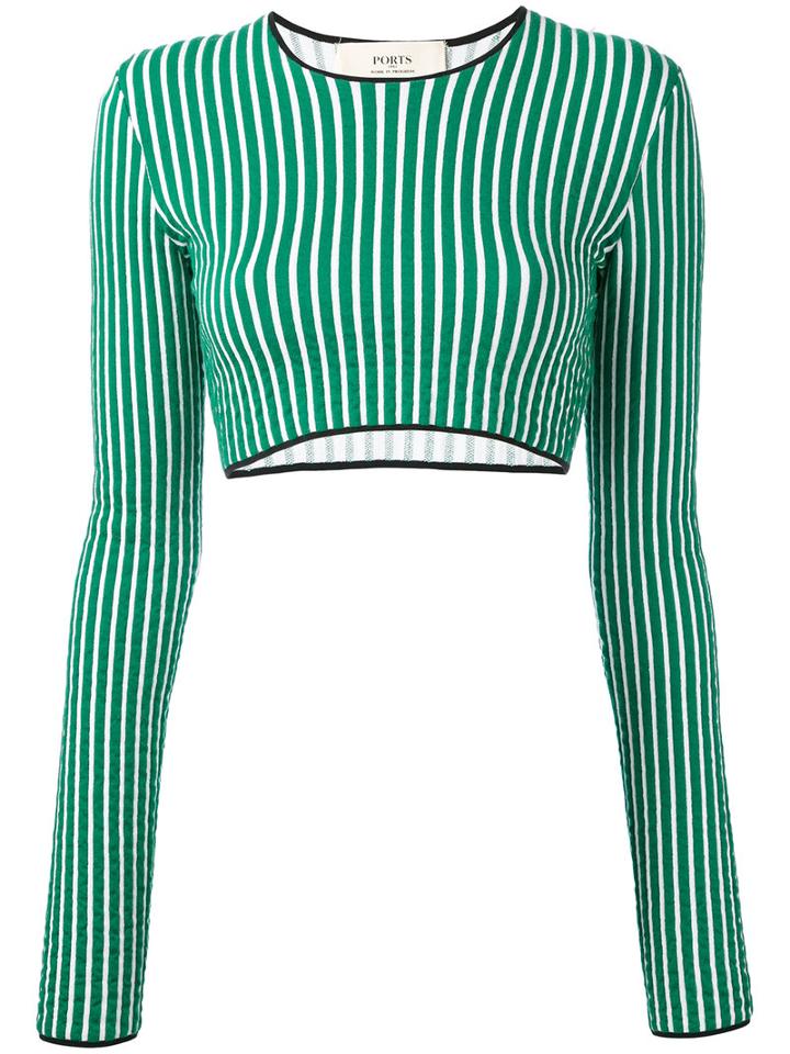 Ports 1961 - Striped Cropped Sweater - Women - Cotton - S, Green, Cotton