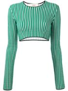 Ports 1961 - Striped Cropped Sweater - Women - Cotton - S, Green, Cotton