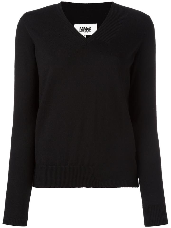 Mm6 Maison Margiela Classic V-neck Sweater, Women's, Size: Small, Black, Wool