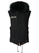 As65 Army Patch Gilet, Women's, Size: Medium, Black, Cotton/rabbit Fur/polyamide