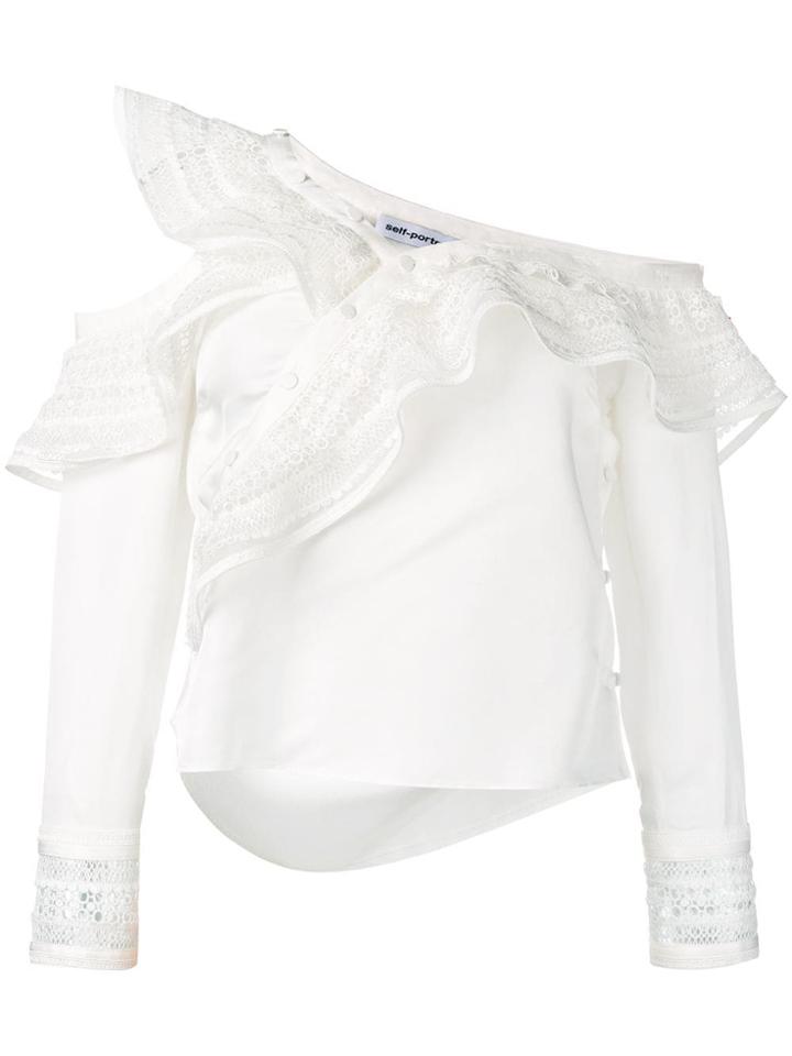 Self-portrait Asymmetric Frill Blouse - White