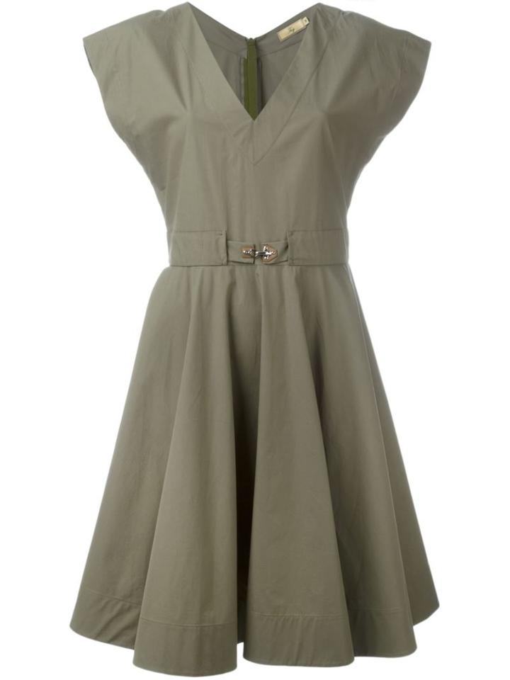Fay V-neck Flared Dress, Women's, Size: M, Green, Cotton/spandex/elastane