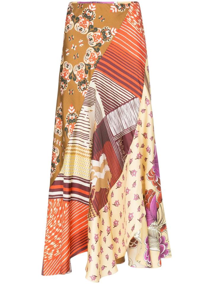 Chloé Floral Patchwork Print Silk Skirt - Green