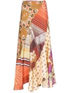 Chloé Floral Patchwork Print Silk Skirt - Green