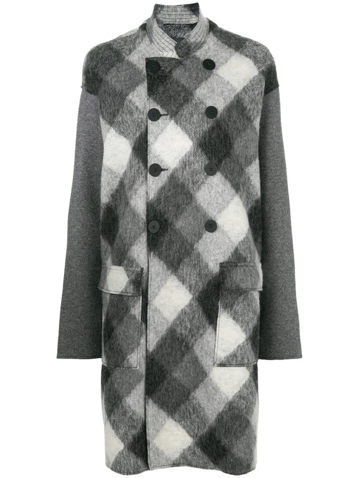 Sansovino 6 Brushed Check Double-breasted Coat - Grey