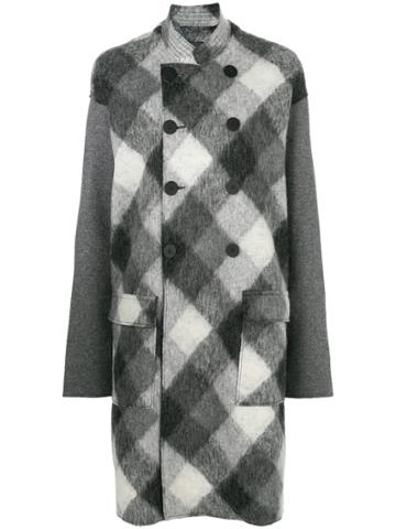 Sansovino 6 Brushed Check Double-breasted Coat - Grey