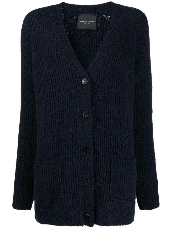 Roberto Collina V-neck Cable Knit Cardigan - Blue