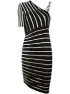 Fausto Puglisi Asymmetric Striped Dress, Women's, Size: 40, Black, Viscose/polyester