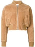 See By Chloé Cropped Bomber Jacket, Women's, Size: 38, Nude/neutrals, Leather/viscose/polyester