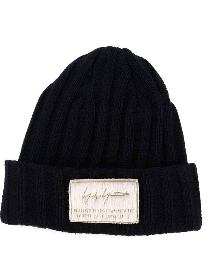 Yohji Yamamoto Ribbed Logo Beanie, Men's, Blue, Acrylic/nylon/wool