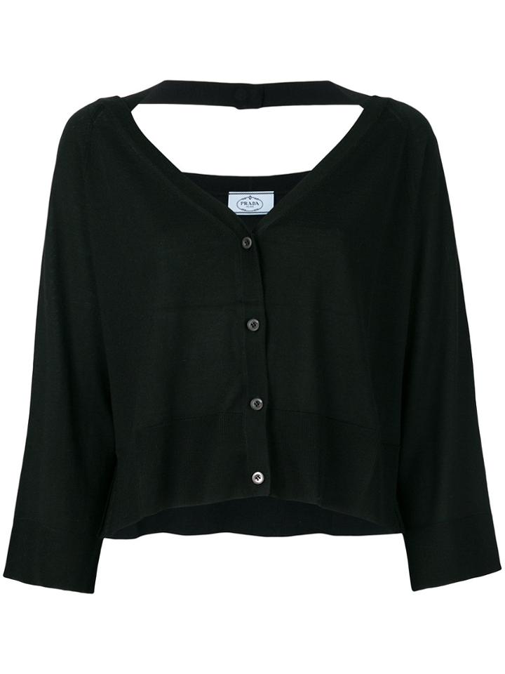 Prada Cut Out Detail Cardigan - Black