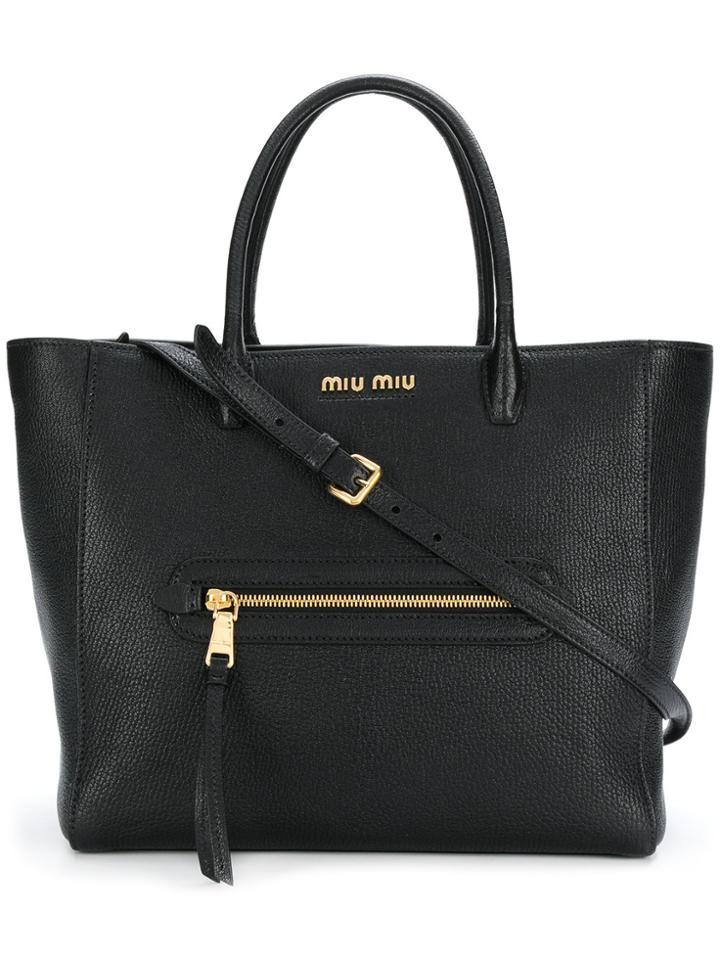 Miu Miu Logo Trapeze Tote Bag - Black