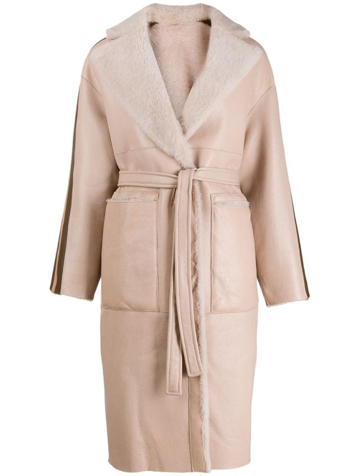 Blancha Vernice Stripes Shearling Coat - Pink