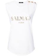 Balmain - Logo Print Top - Women - Cotton - 38, White, Cotton