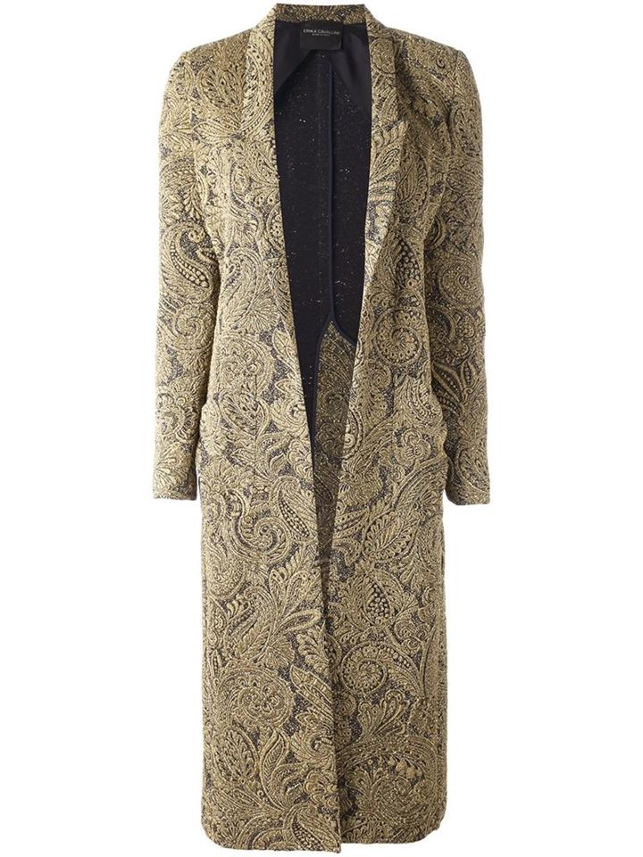 Erika Cavallini Jacquard Single Breasted Coat, Women's, Size: 44, Grey, Viscose/polyamide/polyester/viscose