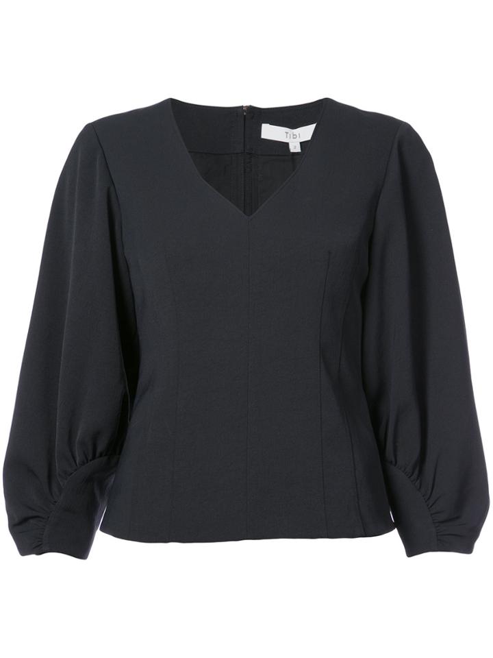 Tibi Twill V-neck Blouse - Black