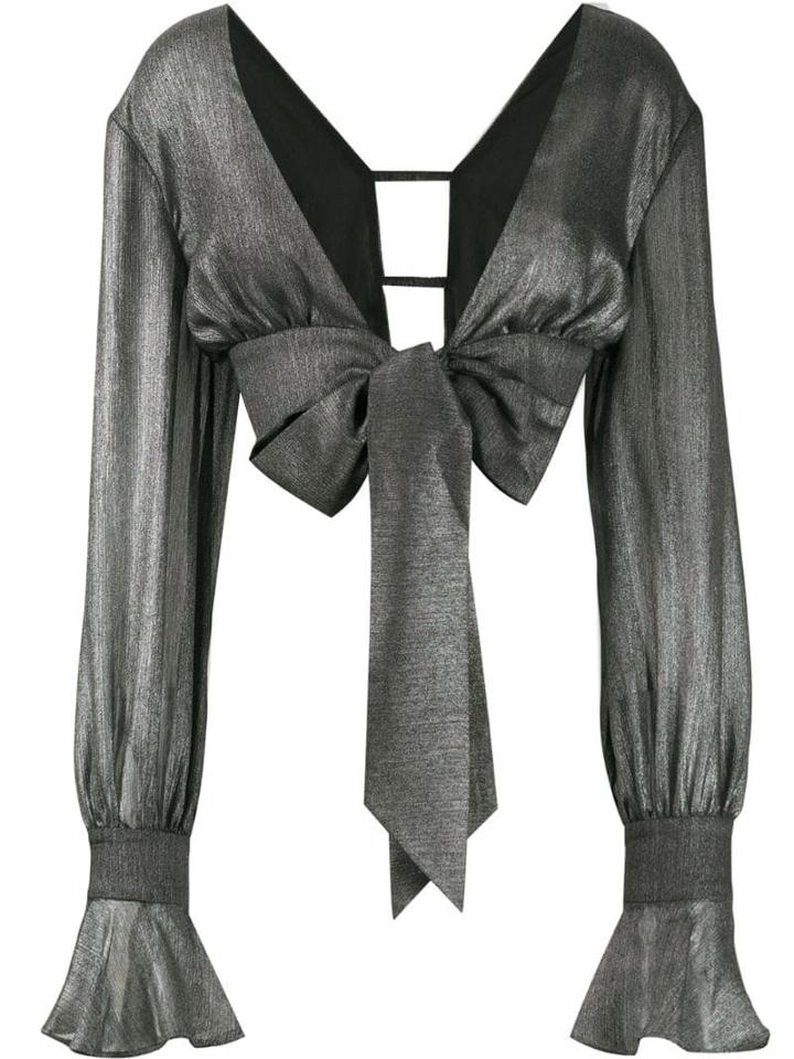 Jonathan Simkhai Long Sleeve Cropped Blouse - Silver