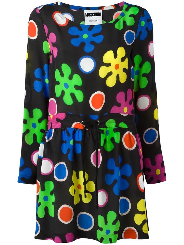 Moschino Flower Power Dress, Women's, Size: 44, Black, Silk