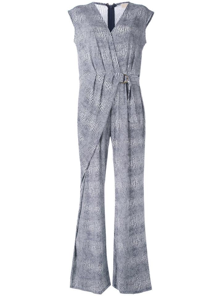 Michael Michael Kors Zephyr Print Wrap Jumpsuit, Women's, Size: Medium, Blue, Polyester/spandex/elastane