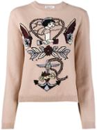 Valentino - Tattoo Intarsia Jumper - Women - Cashmere/virgin Wool - M, Pink/purple, Cashmere/virgin Wool