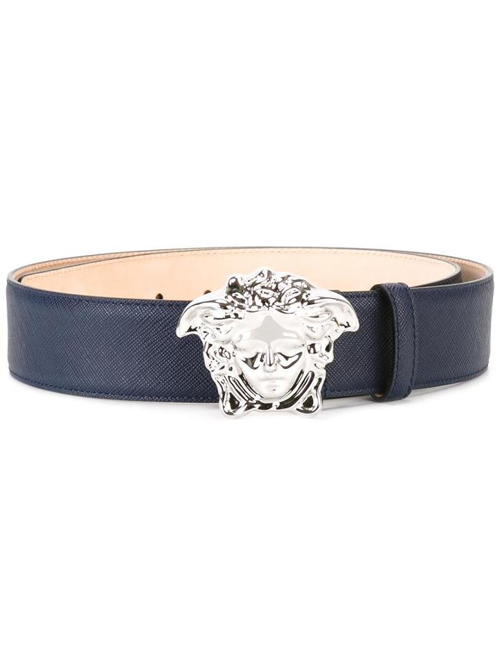 Versace Palazzo Medusa Belt, Men's, Size: 95, Blue, Leather