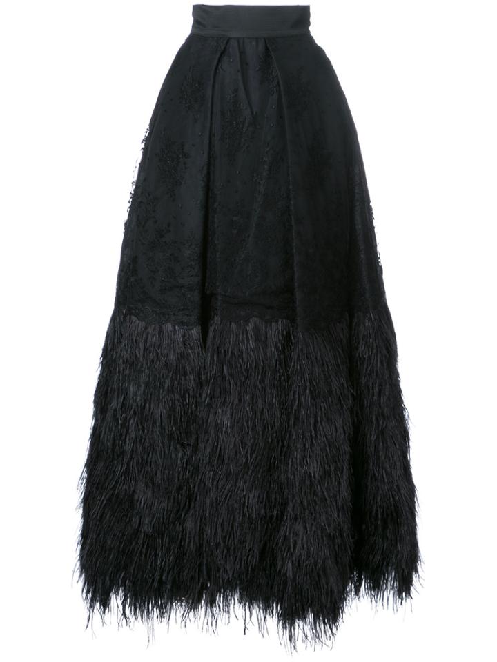 Isabel Sanchis Embroidered Plume Trimmed Ball Skirt - Black