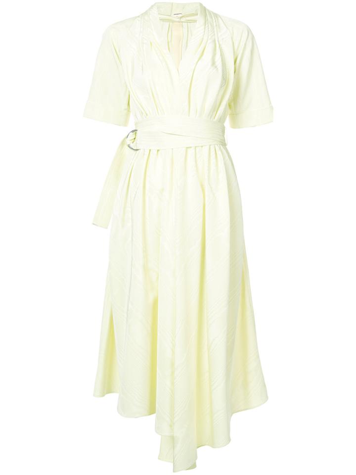 Adam Lippes V-neck Asymmetric Belted Midi Dress - Yellow & Orange
