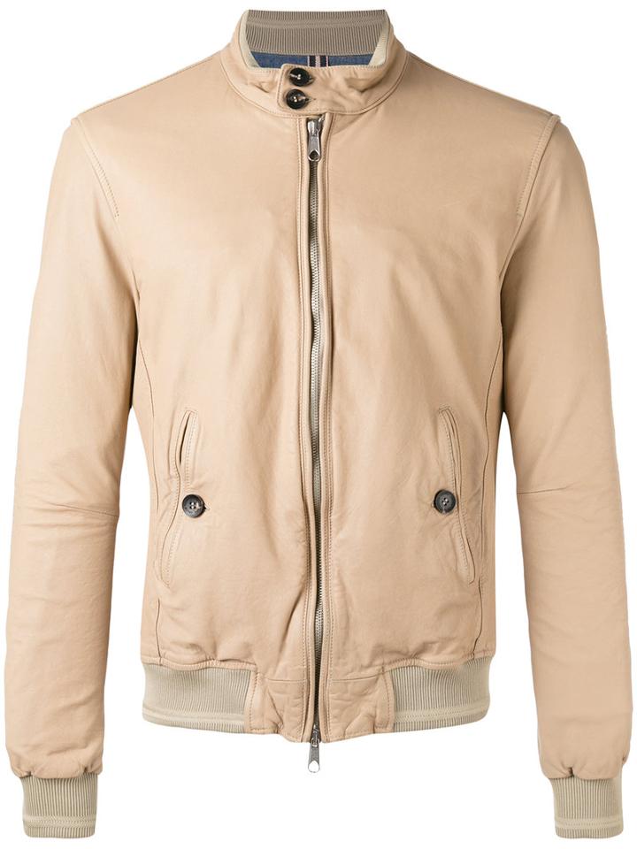 Jacob Cohen - Leather Bomber Jacket - Men - Cotton/leather/viscose - 54, Nude/neutrals, Cotton/leather/viscose