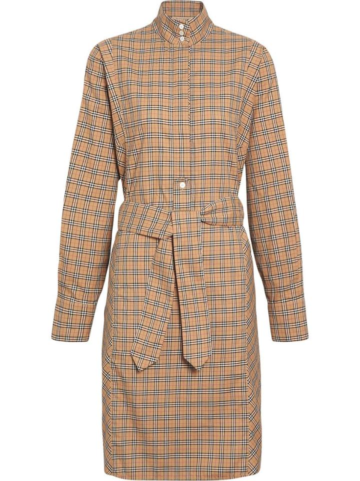 Burberry Check Cotton Tie-waist Shirt Dress - Yellow & Orange