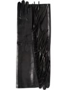 Prada Fringed Leather Gloves - Black