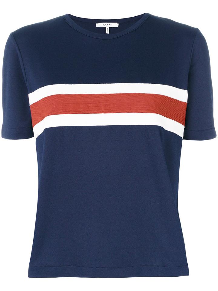 Ganni - Striped Detail T-shirt - Women - Polyester/spandex/elastane - 40, Blue, Polyester/spandex/elastane