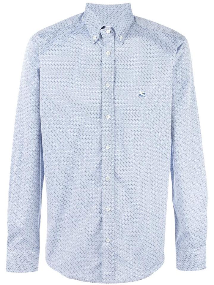 Etro Button-down Tonal Print Shirt, Men's, Size: 39, Blue, Cotton