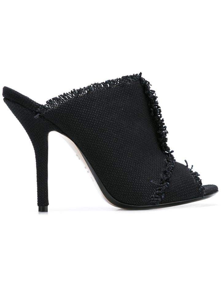 No21 Fringed Trim Mules - Black