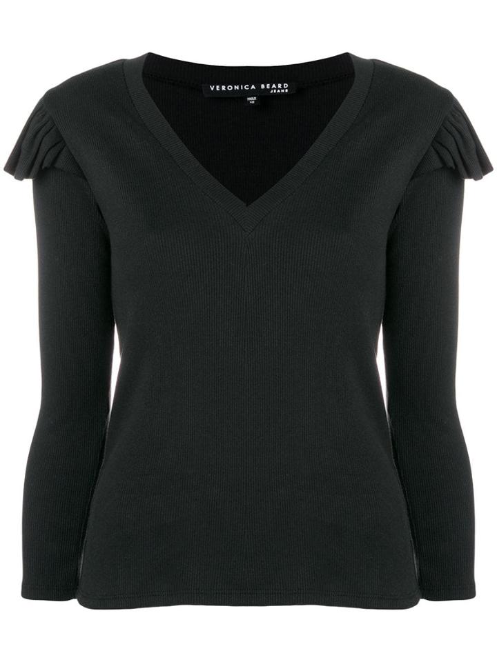 Veronica Beard Frill Shoulder Fitted Top - Black