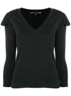 Veronica Beard Frill Shoulder Fitted Top - Black