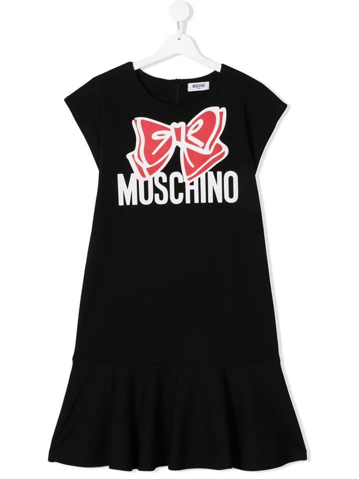 Moschino Kids Teen Logo Print Frilled Dress - Black