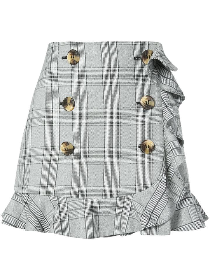 Acler Double Breasted Wrap Plaid Skirt With Frill Trim - Black