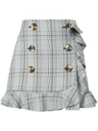 Acler Double Breasted Wrap Plaid Skirt With Frill Trim - Black