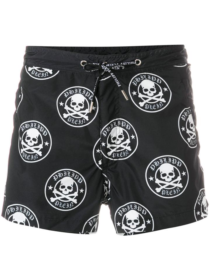 Philipp Plein Skull And Crossbones Print Swim Shorts - Black