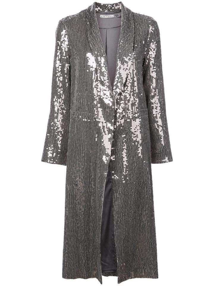 Alice+olivia Angela Long Sequin Coat - Grey