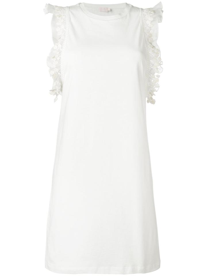 Giamba Ruffled Sleeveless T-shirt, Women's, Size: 44, White, Silk/cotton